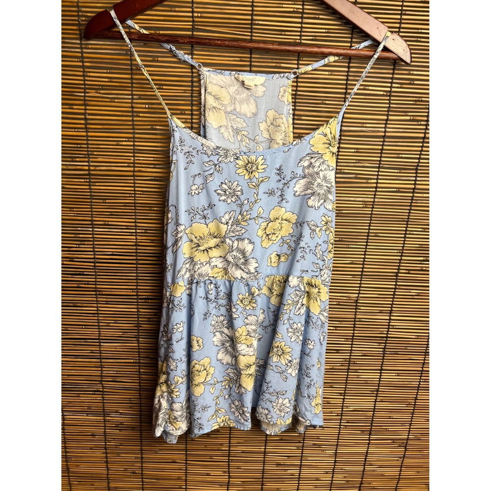 Ganji LA Womens Floral Babydoll Tank Top Blue Yellow Racerback Plus Size 1X